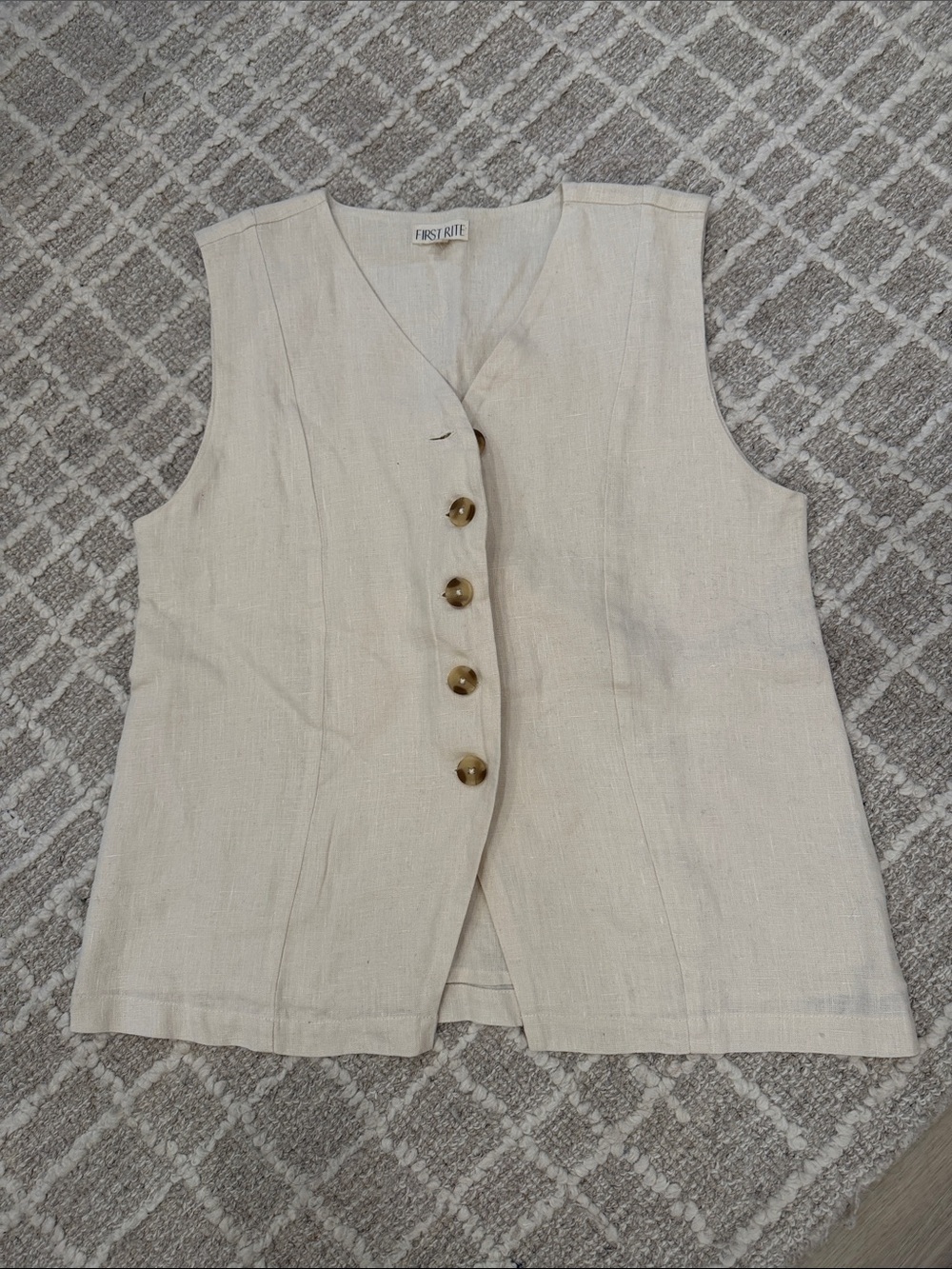 First Rite Cream Linen- Button Front Women's Vest